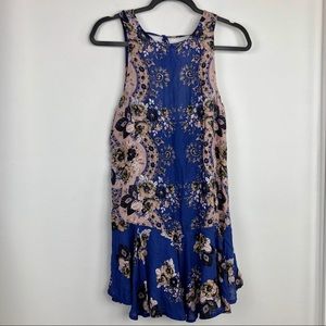 Free People Blue Floral Ruffle Hem Dress